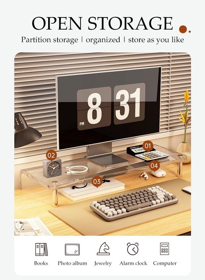 DUNISO Acrylic Monitor Stand Riser,Computer Stand with Keyboard Organizer,Desktop Rack for Home,Office and Dorm,Ergonomic Desk Organizer,Computer Holder(50*20*5cm) - Image 3